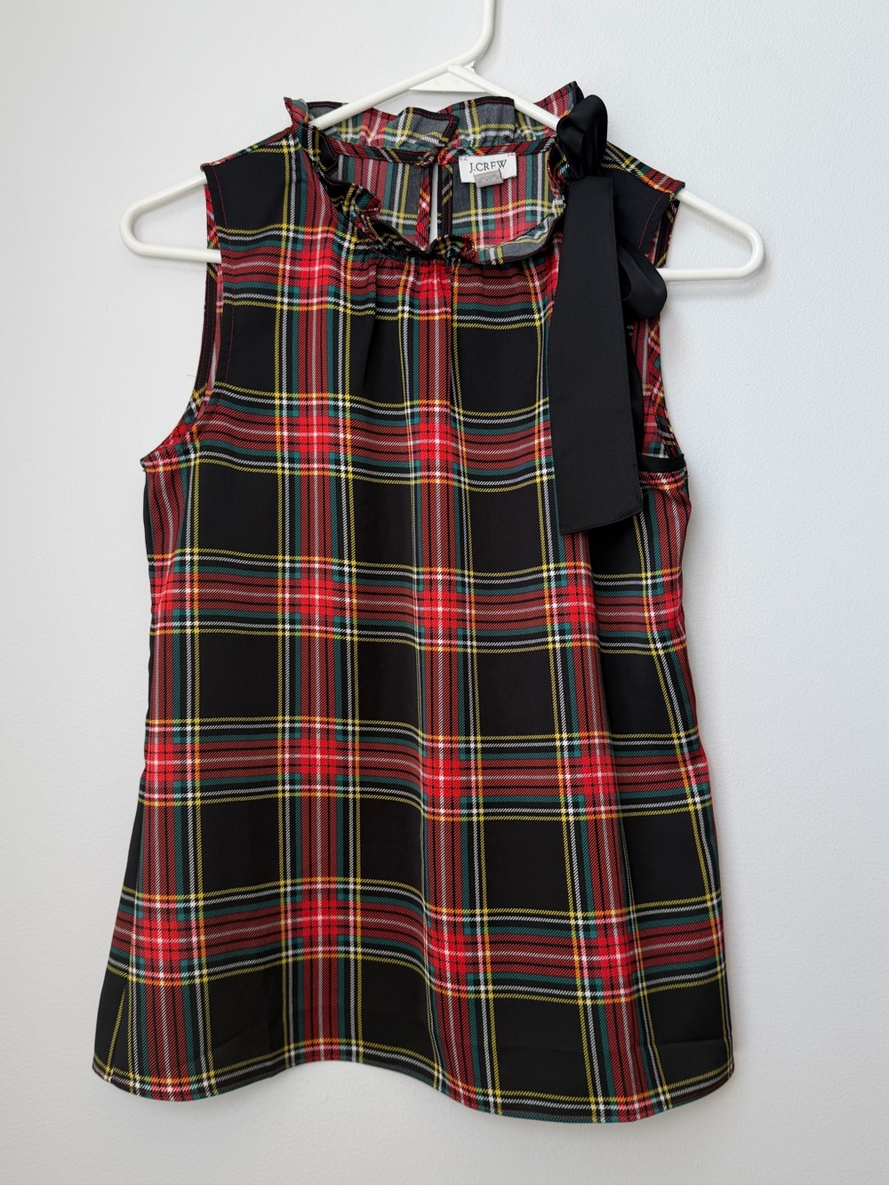 J. Crew Tartan Bow Neck Tank with Ruffles Plaid Tank Top Size XXS